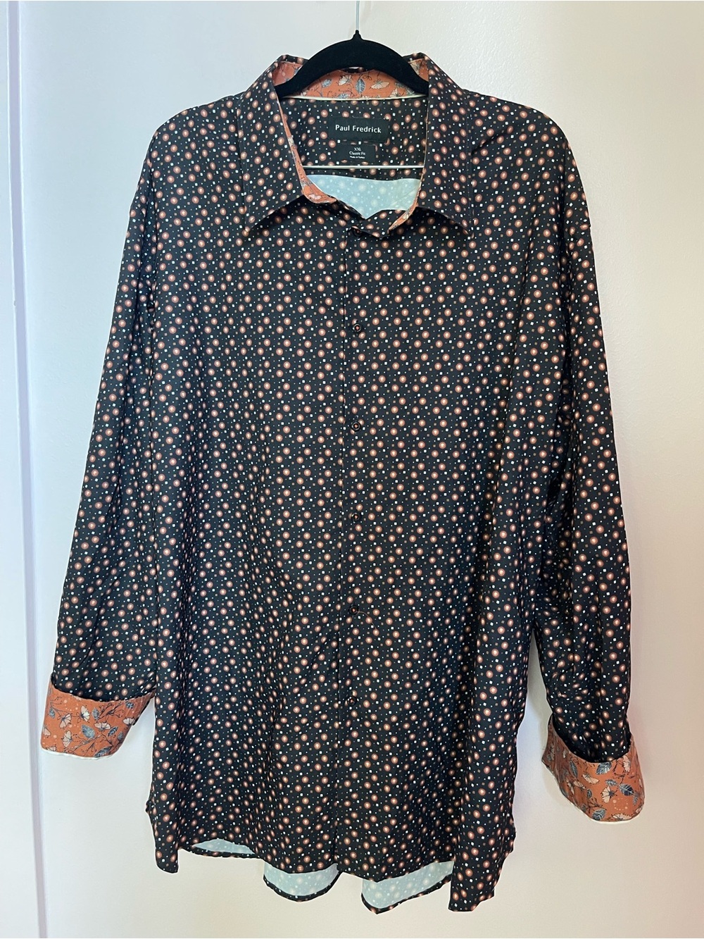 Paul Fredrick Mens XXL Classic Fit Geometric‎ Sunburst Cotton Modal Button Down